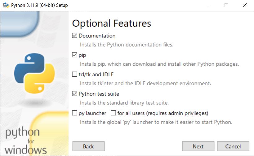 optional features page